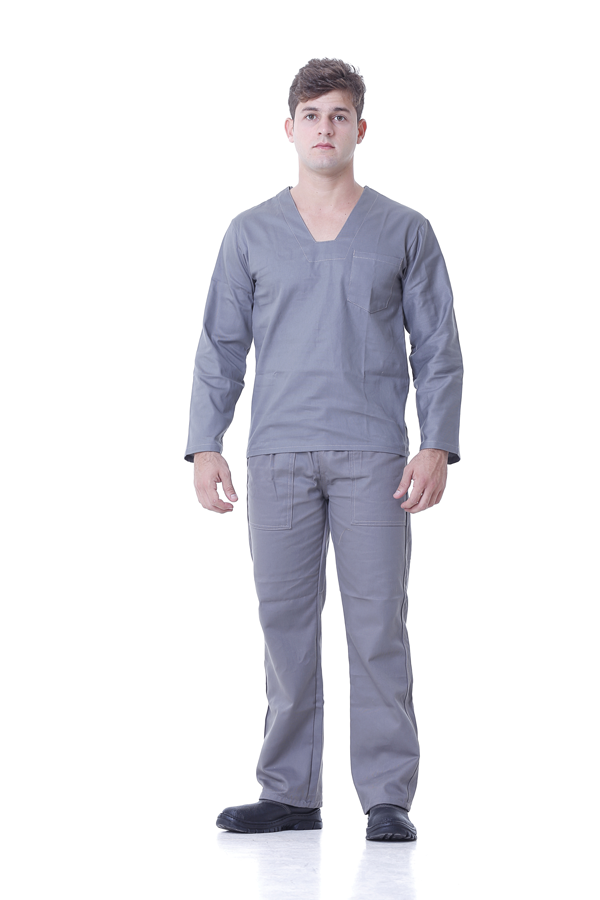 Brim Camisa Gola V cinza e Calça pijama